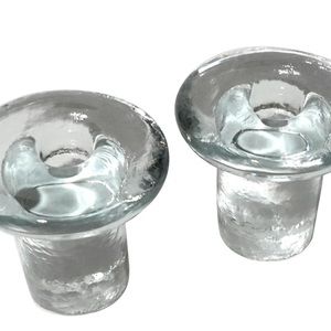 Blenko pair of ice glass mushroom shape 3”x 3 1/2” candle holders - no chips EUC